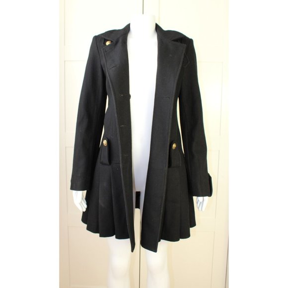 GUESS Black Wool Winter Dress Coat Gold Belt - Picture 8 of 13